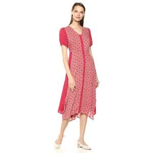 Sharagano Mixed Print Sharkbite Hem Dress Ditsy Floral Button Front